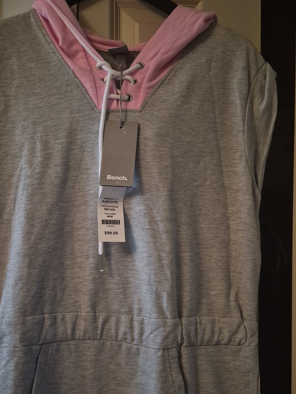 Bench Light Grey Sweatshirt Dress with Pink Hood